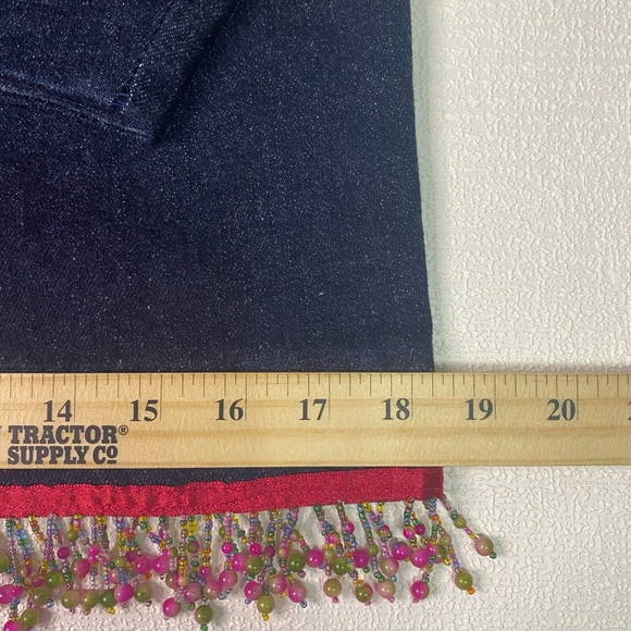 Beaded Fringe Set Festive Red Cut-off Shirt Sleeveless Blue Mini Skirt Denim  Sm - Picture 5 of 15